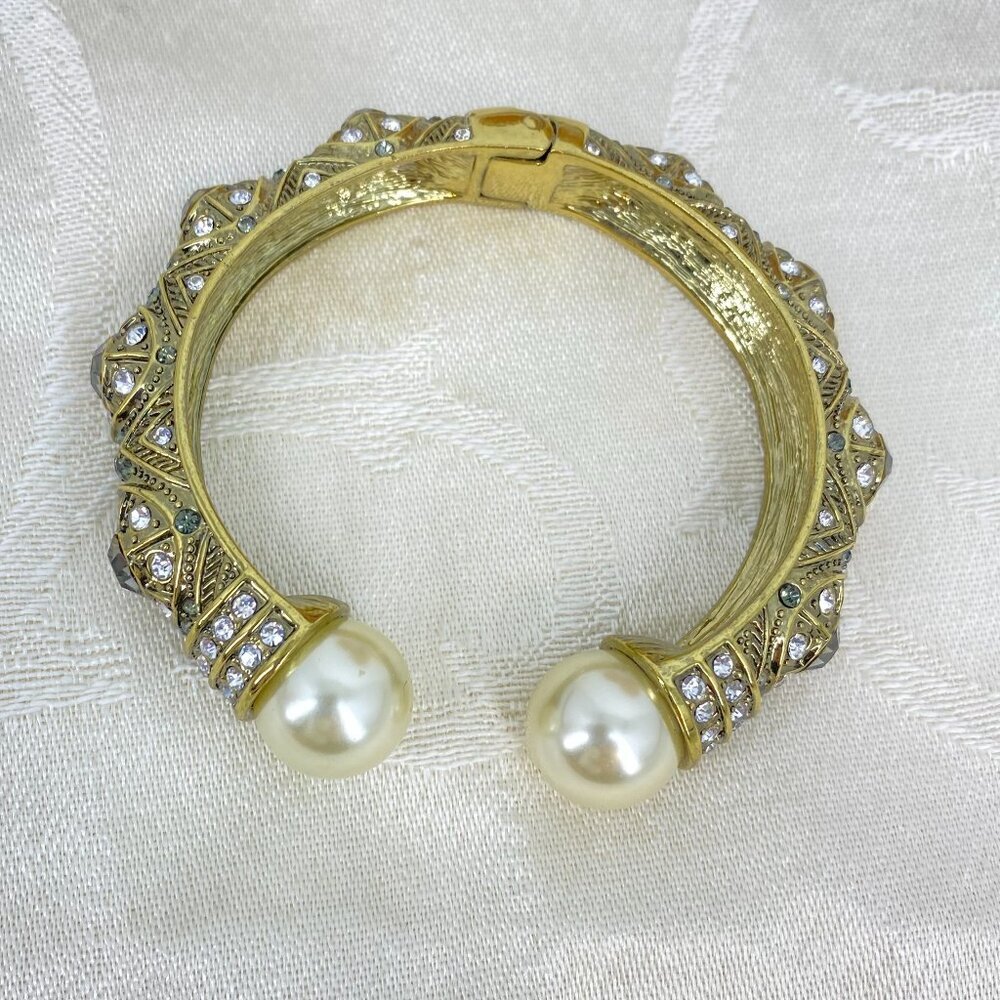 Heidi Daus Pearl Crystal Art Deco Hinged Cuff Bracelet​